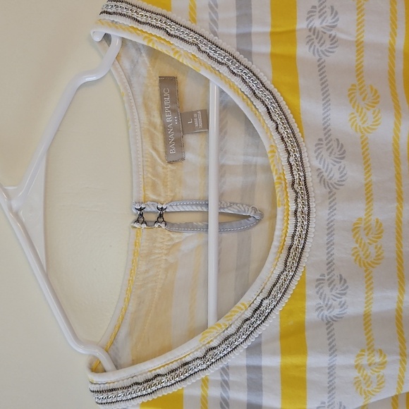Vtg BANANA REPUBLIC 1980s Striped Yellow Nautical Chain Embellished Tank Top - Picture 4 of 9